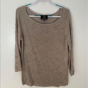 Carmen Marc Valvo Floral Print Beaded Sequin Sweater Pullover Blouse Size XL